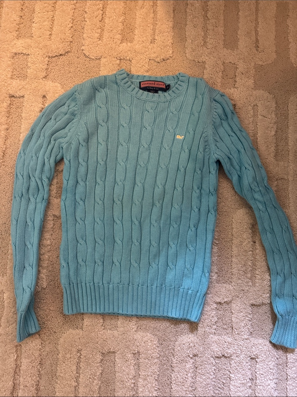 Vineyard Vines Cable Knit Crewneck Sweater - Aqua Blue